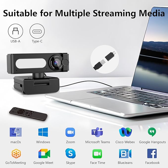 4K Webcam with Dual AI Noise-Cancelling Mics Autofocus Auto Light Correction120° FOVPrivacy CoverPlug and Play Computer Camera for Microsoft Teams/Zoom/Google Voice/Skype/Facetime/YouTubeBlack