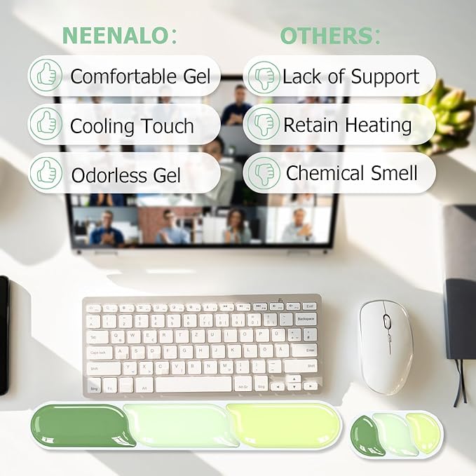 Gel Keyboard Wrist Rest Ergonomic Wrist Rest for Computer Keyboard and Mouse Soft Mouse Wrist Support and Keyboard Pad for Typing Pain Relief Suitable for Office Home Computer Gaming - Green