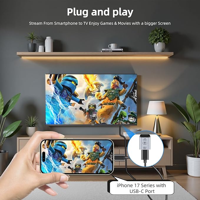USB C to DisplayPort Adapter with USB Video Cable 4K@60Hz Uni-Directional USB C Female to DP Male Adapter Thunderbolt 4/3 to DP Converter Compatible with i-/Phone 17 Galaxy MacBok Pro- 2 Pack