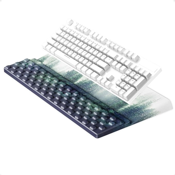 Ospelelf Keyboard Wrist Rest Pad Comfy Ergonomic Keyboard Stand Holder Office Desk Accessories Work from Home Essentials Green Forest Pattern