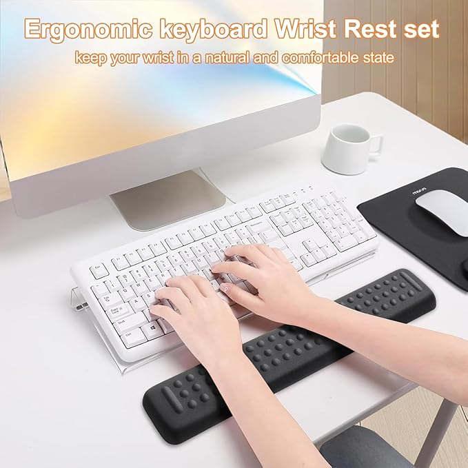 MOSISO Computer Keyboard Stand&ampWrist Rest Support for Keyboard &ampMouse Pad Set Ergonomic Massage Wrist Rest Set Easy Typing Working Acrylic Clear Stand for Office Home Black
