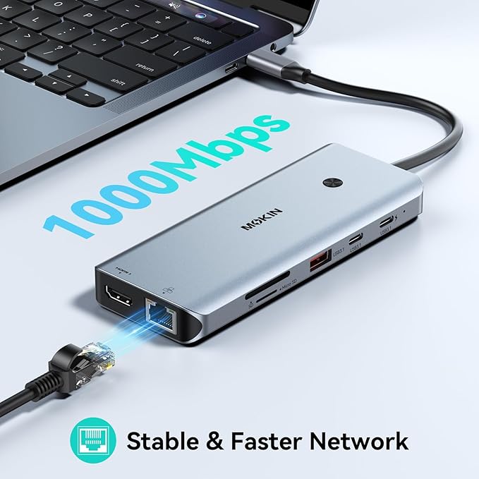 MOKiN 12-in-1 USB C Docking Station 3 HDMI 4K@60Hz Triple Display Hub with 100W PD 10Gbps USB-C/A Port Gigabit Ethernet SD/microSD Card Reader Screen Control Button for Laptop Windows