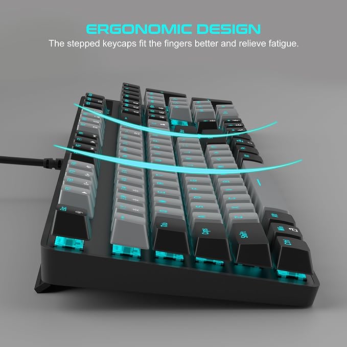 MageGee Mechanical Gaming Keyboard 104 Keys Blue Backlit Keyboards with Brown Switches &amp Double-Shot Keycaps USB Wired Mechanical Computer Keyboard for Laptop Desktop PC Gamers (Black &amp Gr