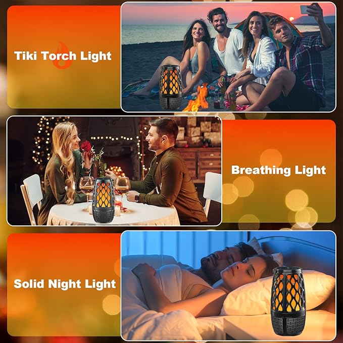 Upgraded Outdoor Bluetooth Speakers with Lights IPX6 Waterproof Flame Atmosphere Outdoor Speaker Auto-Pairing Multi-Sync up to 100 Speakers Cool Tech Gadget Gifts for Men Women Patio Garden Party