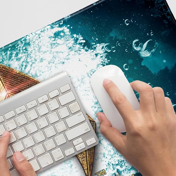 Justice League Movie Aquaman Logo Large Gaming Mouse Pad Desk Mat with Stitched Edges Non-Slip Base for Gamer Home and Office 31.5 x 15.7