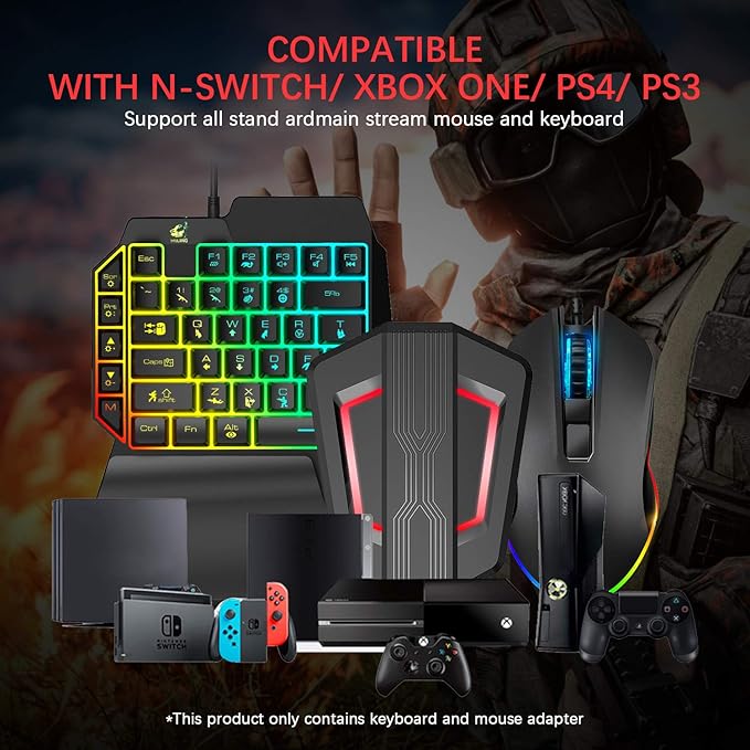 Gaming Keyboard and Mouse Combo Wired 39 Keys Mechanical Feeling Rainbow LED Backlit Keyboard and RGB Gaming Mouse and LED Backlit Converter Compatible with PS4/Xbox One/Nintendo Switch/PS3 /PC
