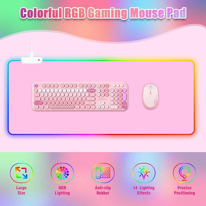 Pink RGB Gaming Mouse Pad I Large Mousepad with 14 Led Light Modes I Keyboard Pad Gaming Desk Mat I Non-Slip Rubber Base Big Mouse Mat for Gamer I 900x400x4mm Waterproof Mousepad for Game PC MacBook