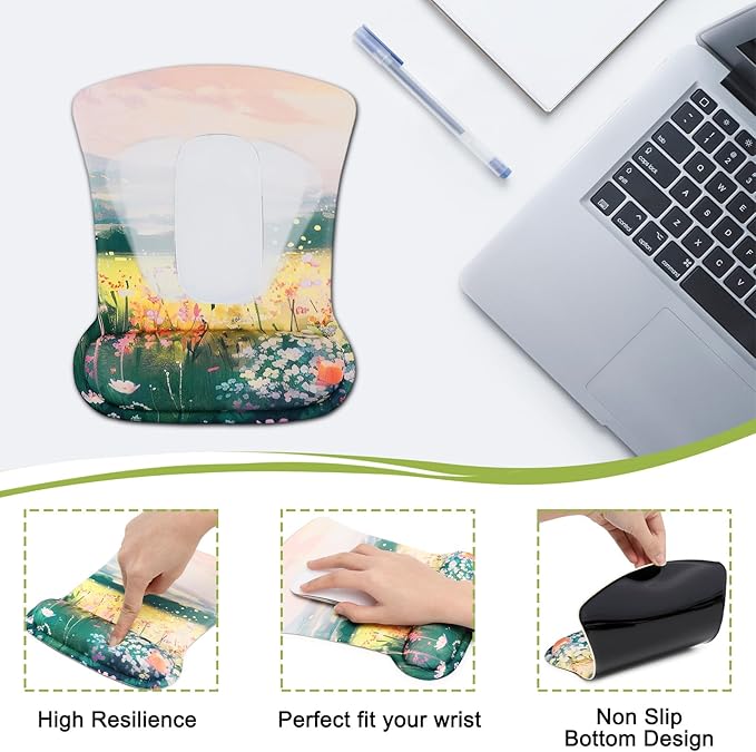MEGREZ 4-in-1 Ergonomic Memory Foam Wrist Rest Set Desk Pad Mouse Pad with Wrist Rest Keyboard Pad Suitable for Office Workers Programmers &amp Gamers–Relieve Typing &amp Gaming Fatigue The Wi