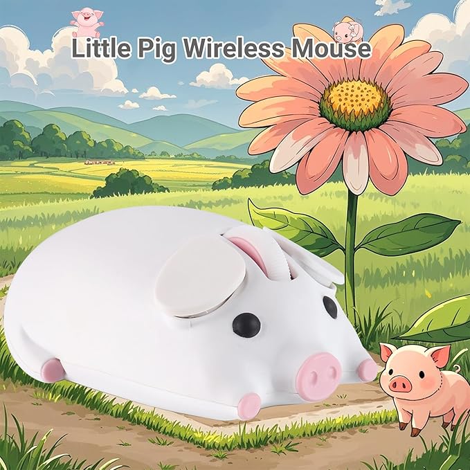 elec Space Cute Pig Design Wireless Mouse Dual Mode Bluetooth &amp USB Mouse Silent Operation Ergonomic Perfect for Laptops &amp PCs Ideal Gift for Animal Lovers and Family (White)