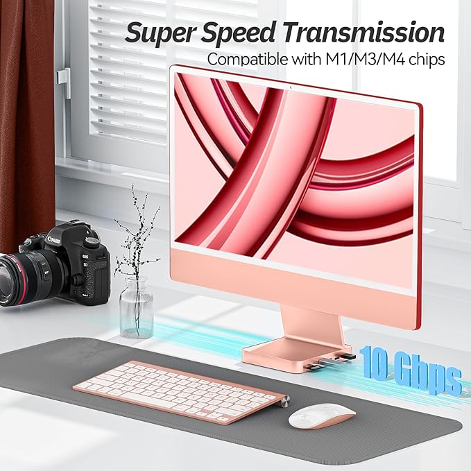 USB C Hub for iMac 24 inch 2021/2023/2024 Minisopuru iMac Hub Support M.2 NVMe SSD iMac Accessories for iMac M1/M3/M4 iMac Adapter with USB A/C 10Gbps SD/TF M.2 SSD (Not Included) Pink.