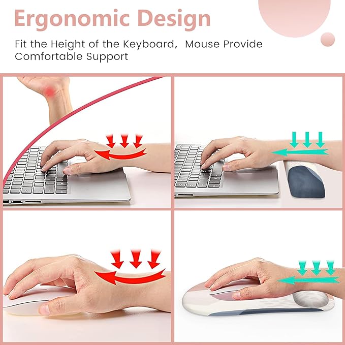 HAOCOO 4 in 1 Mouse Pad with Wrist Rest Set Desk MatGaming Mouse Pad Wrist Support and Keyboard Wrist RestNon Slip Keyboard Mat for Home OfiicePink Boho