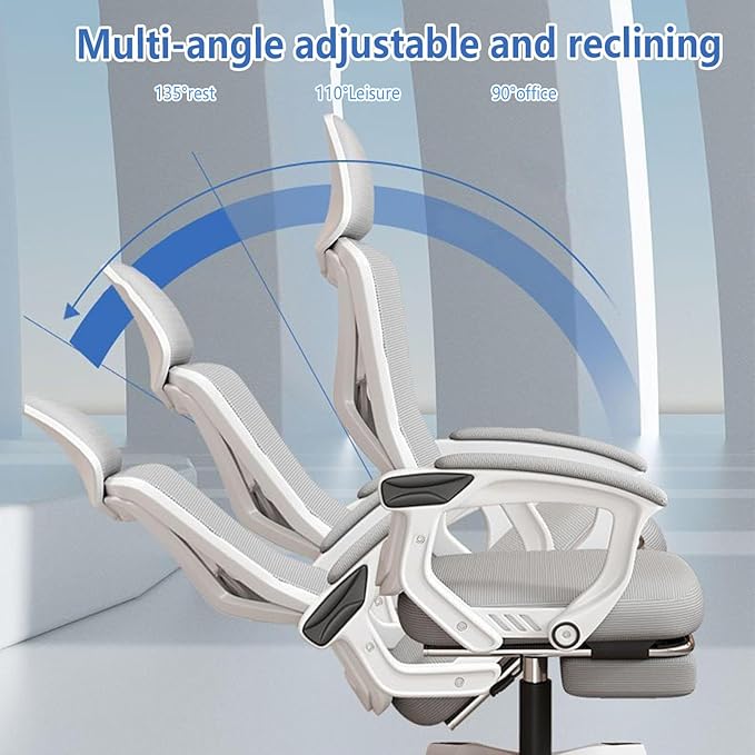Reclining Gaming Chair Headrest and Backrest 90-135 AdjustableWheels 360 Swivel Computer Gaming Chair for HomeBedroomStudyStudentAdultsWhite+Black