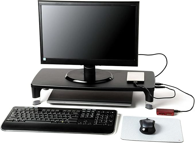 3M Adjustable Monitor Stand with 4-Port USB Hub Black Great for Computer Monitors Laptops TVs Speakers Printers and More