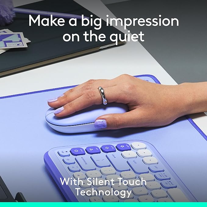 Logitech POP Mouse Compact and Portable Wireless Bluetooth Mouse with Programmable Buttons and Quiet Clicks Easy-Switch Between up to 3 Devices Laptop Tablet PC - Lilac