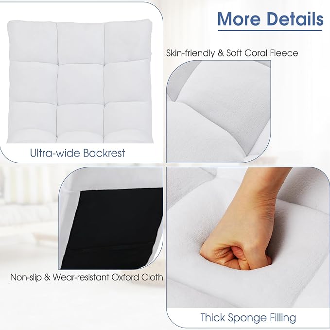 ARLIME Adjustable Floor Chair 14-Position Lazy Sofa Chair with Back Support &amp Thick Padding Portable Foldable Floor Couch for Adults Kids Use in Bedroom Living Room Home Theater (White)