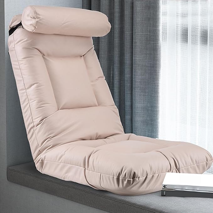 Single Sofa Chair Modern Folding Floor Gaming Chair 6-Position Backrest Adjustable Load Bearing 60kg Perfect for Reading Meditating with Headrest(Rose)