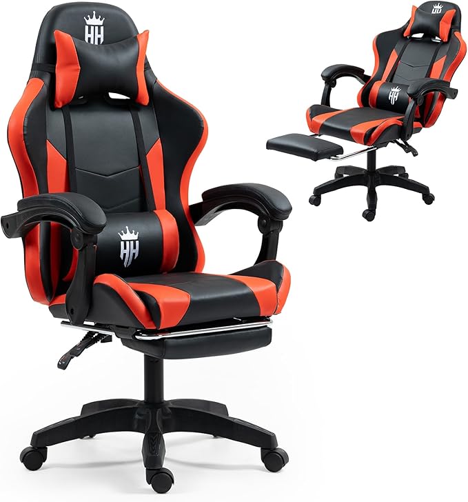 Gaming Chair with Footrest Ergonomic Computer Chair for Adult Adjustable Headrest Lumbar Pillow Large Size Reclining Gaming Chair Big and Tall with Linkage Armrest for Home Office Gaming