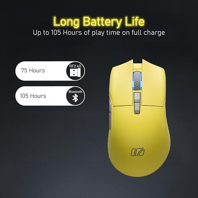 iRocks M31R Wireless Gaming Mouse Triple Mode 2.4G/ Bluetooth/USB-C Detachable Cable Gaming Mouse Kailh GM8.0 Switches Advanced PixArt PAW3395 Optical Sensor Up to 26000 DPI - Lemon Yellow