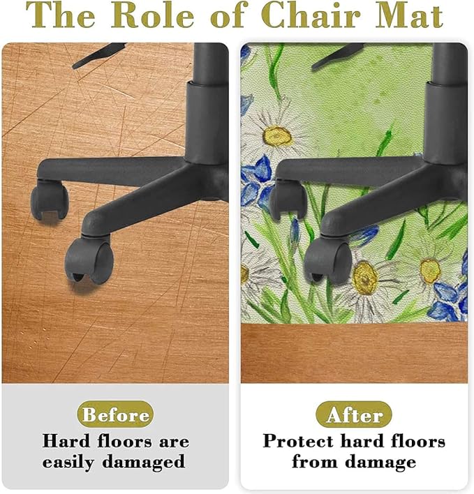 Green Purple PU Leather Office Chair Mat for Hardwood Floor Lavender Summer Field Natural Computer Chair Matfor Rolling ChairLarge Floor Protector Watercolor Flower Diameter 47.2 in