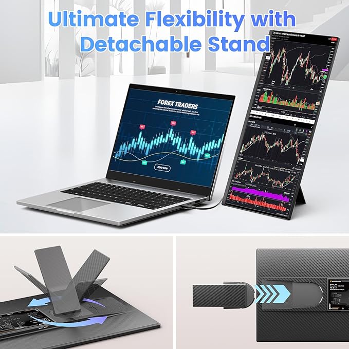 Teamgee 15.6 Laptop Screen Extender Slim &amp Lightweight Portable Monitor for Laptop Full HD IPS 360° Rotating Stand Detachable USB-C Plug &amp Play RGB Lighting Thin Bezels