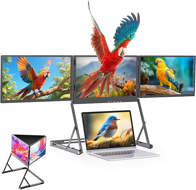 15.6 Laptop Screen Extender Monitor Portable Quad Monitor Just 1 Cable for 3 Screens FHD 1080P IPS Laptop Extender Compatible with Wins/Mac for 13.6 - 17.3 Laptops (Triple screen Grey 15.6)