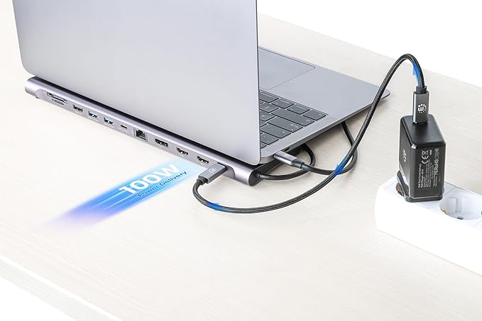 Manhattan USB C Docking Station 2 HDMI 3 Monitor Station 12 in 1 Triple Display Laptop Docking Station with 5Gbps USB-A/C 3.1 USB 2.0 100W PD Ethernet Audio SD/TF Card Slot- 190305