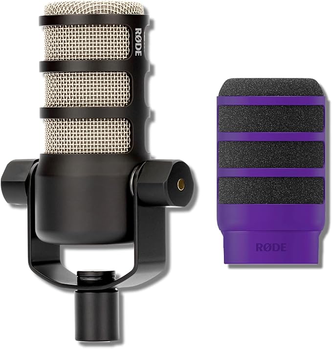 Rode PodMic Cardioid Dynamic Broadcast Microphone with WS14 PodMic Pop Filter - Purple