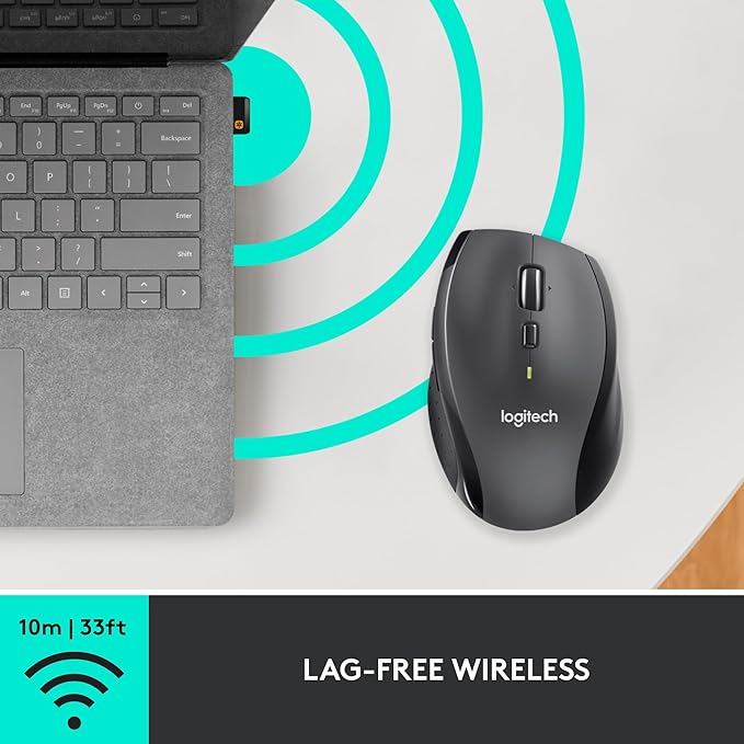Logitech M705 Marathon Wireless Mouse Gaming Mouse Wireless 2.4 GHz USB-A Receiver 5-Programmable Buttons 3-Year Battery PC Mac Laptop Chromebook - Black