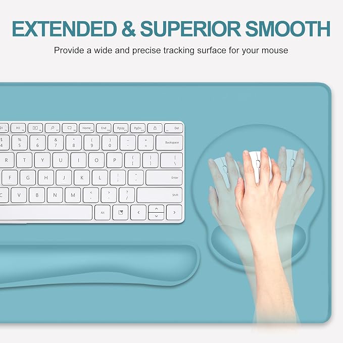 4 PCS Mouse Pad Desk Mat Protector Keyboard Wrist Rest + Comfortable Mouse Pad with Wrist Rest +Coaster Large Gaming Mousepad for Computer Laptop 35.4 X 15.7 XXL Deskpad for Office Home I Blue