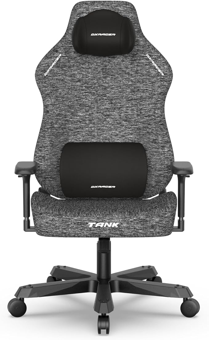 DXRacer Tank XXL Ergonomic Video Gaming Chair for Adults Reclining Gaming Chairs with Magnetic Head Pillow and Lumbar Support Racing Style Height Adjustable (Woven Fabric Gray)