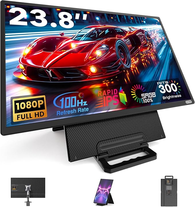 Laptop Screen Extender 23.8'' 1080P FHD 100HZ IPS Portable Monitor Travel Monitor for Work Home Gaming Landscape &amp Portrait Display Compatible with Wins/Mac/Linux &amp MINI PC/PS5/Smart Phone