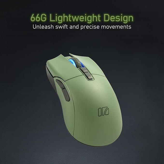 iRocks M31R Wireless Gaming Mouse Triple Mode 2.4G/ Bluetooth/USB-C Detachable Cable Gaming Mouse Kailh GM8.0 Mouse Switches Advanced PixArt PAW3395 Optical Sensor Up to 26000 DPI - Olive Green
