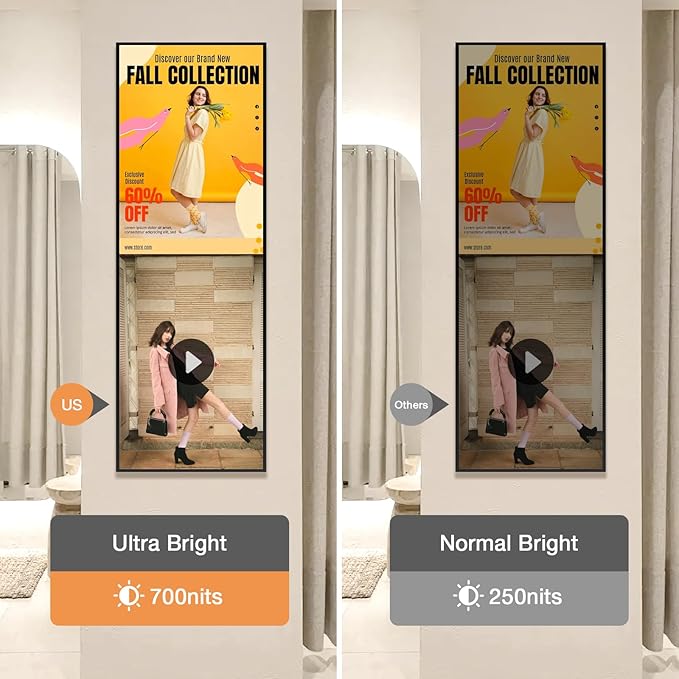 29inch Ultra-Wide Digital Signage Display 700nits Slim 25.8mm 6.8mm Frameless Commercial Advertising Screen Digital Menu Board for Restaurants Retail USB/HDMI/WiFi Android OS Free Cloud CMS