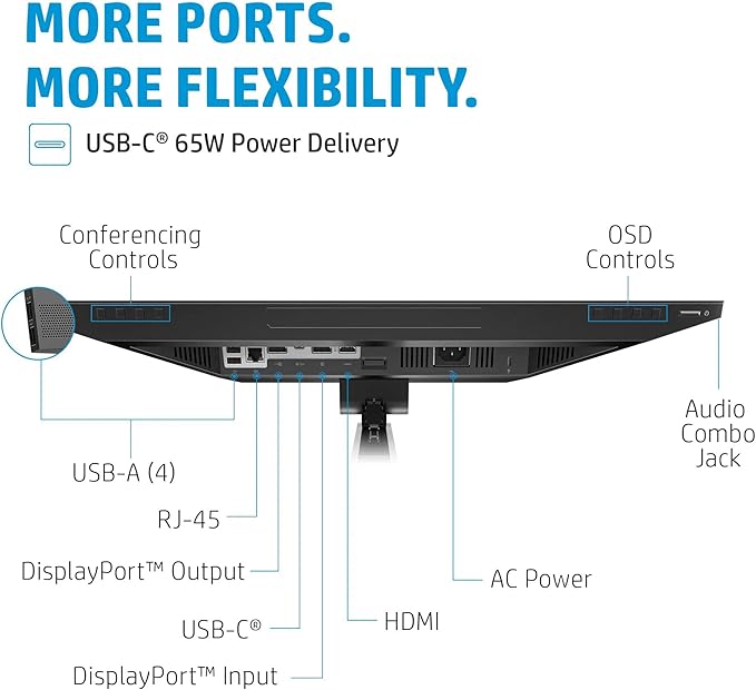 HP E24m G4 Full HD 23.8 Inch USB-C Conferencing Monitor 5ms 75Hz IPS Integrated Speaker Webcam 5MP Auto Focus VESA Mountable Adjustable Height Tilt Swivel Pivot Horizontal Viewing Angle (Renewed)