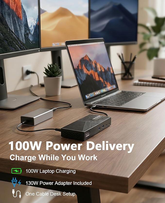 WAVLINK USB-C Triple Monitor Docking Station for MacBook M1/M2/M3/M4/M5 &amp Windows – 100W PD 3×HDMI/2×DisplayPort 6x10Gbps USB Ports Gigabit Ethernet Ideal for Workstation &amp Home Office