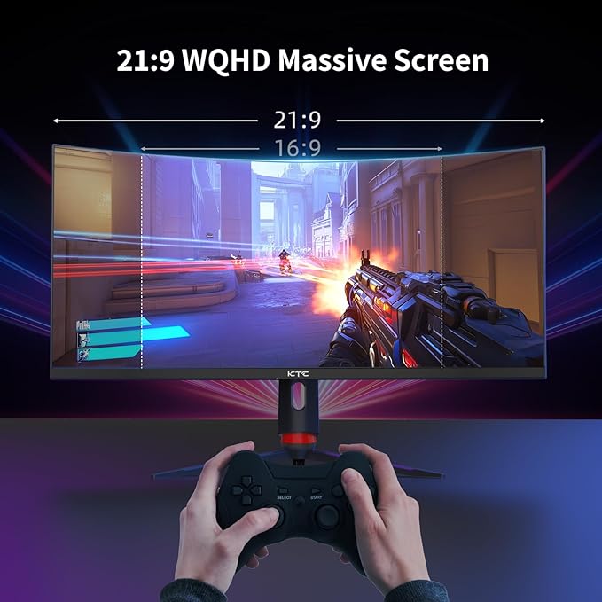 KTC 34'' Curved Ultrawide Gaming Monitor 21:9 3440x1440p 165Hz 1ms 1500R Curved Monitor Freesync G-sync Picture by PicturePIP Height/Tilt/Swivel/Pivot