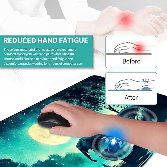 Keyboard Mouse Pad Set Extended Gaming Mouse Pad+Ergonomics Keyboard Wrist Rest Support Memory Foam Easy Typing Pain Relief 4Pcs XL Ultra Thick Desk MatMoonlit Elephant in Water