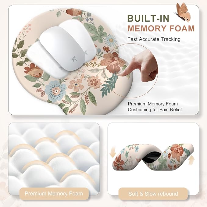 iLeadon Floral Mouse Pad Sets with Wrist SupportCute Ergonomic Keyboard Mat for DesktopExtra Large Big Desk Pad Mouse Mat+Cup Coaster with Non-Slip Base for Women Home Office