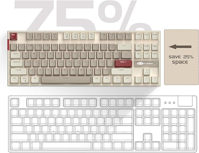 MageGee 75% Mechanical Gaming Keyboard Brown Switch LED White Backlit 87 Keys Compact TKL Wired Computer Keyboards for Windows Laptop PC Gamer - Retro Grey/White