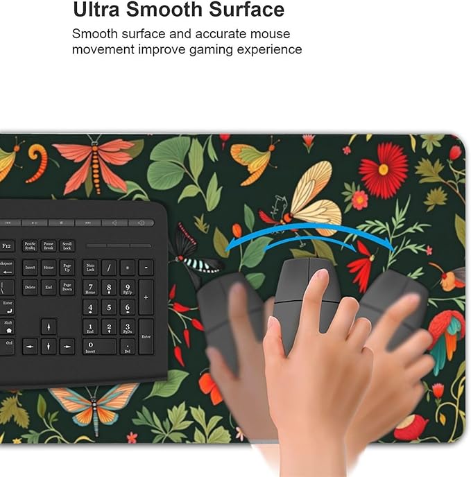Butterfly Floral Mouse PadDesk MatLarge Waterproof Non-Slip Rubber Mousepad with Stitched Edges Office Home Computer Desk Accessories35.4X15.7
