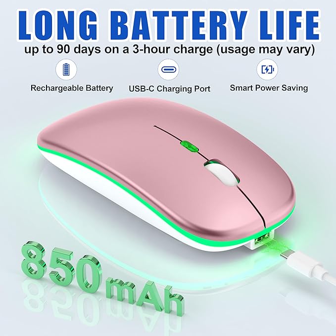 LED Bluetooth Mouse for Laptop/MacBook/iPad - Built-in Mouse Jiggler &amp 4-Mode (Bluetooth 5.2/3.0 &amp 2.4GHz USB-A/C) Rechargeable Silent Mouse Multi-Device Compatible with macOS/iOS/Windows/Andr