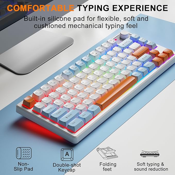BlueFinger 75% Wireless Gaming Keyboard and Mouse with Smart Display Rechargeable Light Up Wireless Keyboard with Knob Control RGB Backlit Gaming Mouse for Mac Laptop Computer PC Gamer