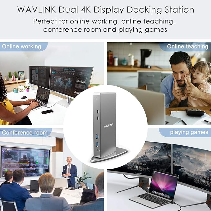 WAVLINK USB 3.0 Dual 5K/4K@60Hz Laptop Docking Station for Thunderbolt 4/3 USB-C/A Windows MacOS ChromeOS Ubuntu 20.0422.0 (2X HDMI 2X Display Port LAN 6 USB 3.0 Audio)