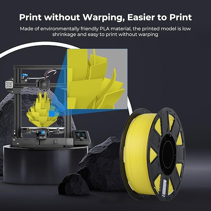 Creality 3D Printer Filament 1.75mm Ender PLA Filament No-Tangling Smooth Printing Without Clogging No Warping Fit Most FDM 3D Printers 1kg Spool Dimensional Accuracy +/- 0.02mm Yellow