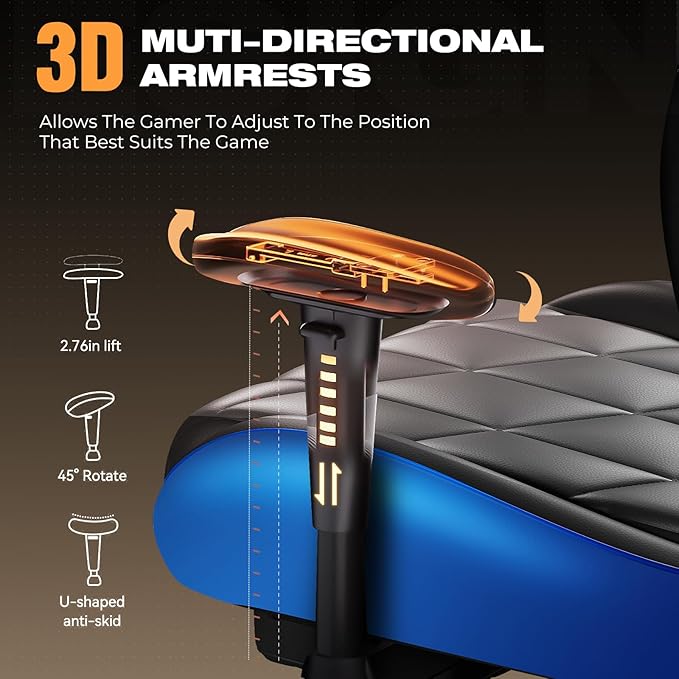 Gaming Chair with Footrest Ergonomic High-Back PU Leather Computer Chair with 3D Adjustable Armrests Headrest and Lumbar Support Office Desk Chair with Diamond Stitching for Adults &amp Teen