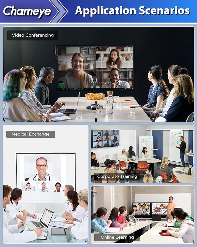 Chameye 4K UHD PTZ Conference Room Camera AI-Auto Tracking PTZ Camera 4K 10X Optical Zoom HDMI USB3.0 LAN Output for Video Conferencing Meeting Compatible with Zoom Teams Webex C410