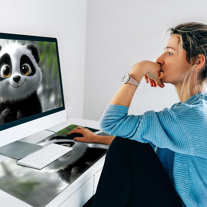 Warm Desk PadHeated Desk PadOffice Mat3 Heating Levels &amp 3 Hours Auto Shut-Off31.5*13 Gaming Mouse Laptop Keyboard Leather Desk MatCute Panda Snow