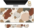 ARTSO Desk Pad and Keyboard Wrist Rest Large Gaming Mouse Pad+Keyboard Wrist Pad+Mouse Wrist Support 4 in 1 Desk Mat Protector for Office Home (Abstract Leaf)