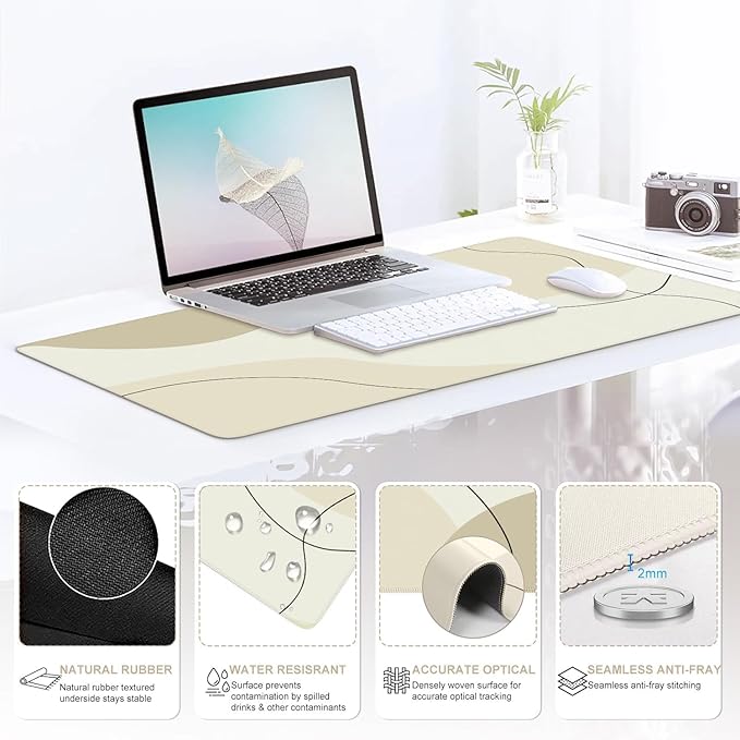 iCasso Large Gaming Mouse Pad Wrist Support Set Desk Mat 4in1 XXL Mousepad + Keyboard Wrist Rest+Mouse Wrist Rest+Coaster Set with Ergonomic Design for Home Office Table Computer-Brown Art