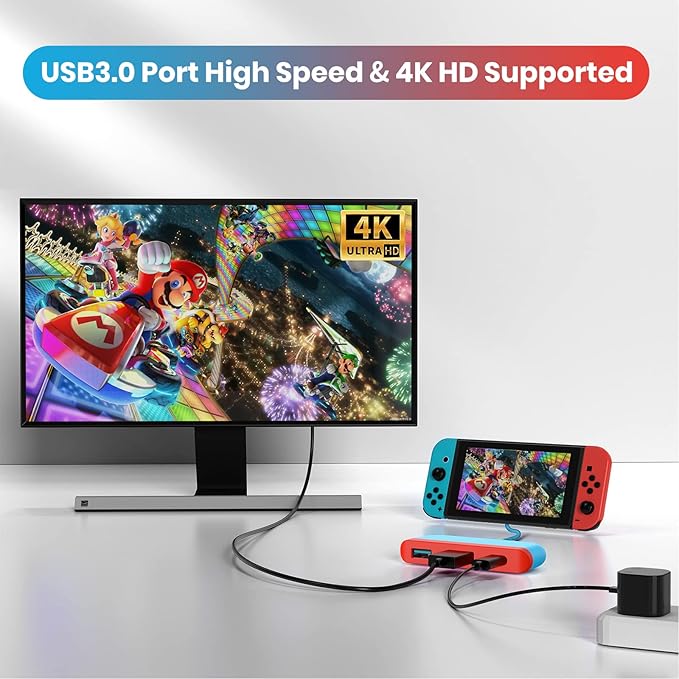 NEWDERY Switch Dock Switch Portable Docking Station with 4K HDMI 100W PD Port USB-C to USB-A Converter 5Gbps Compatible with Switch OLED/Steam Deck/Samsung DeX